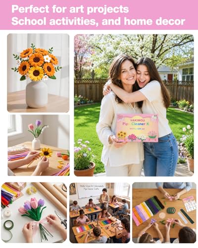 800 PCS Pipe Cleaner Craft kit, Pipe Cleaner Flower Kit with Instruction,10 Color Chenille Stems, DIY Art Craft Supplies,Handmade Gifts, with Pearl, Flower stem,Tape, Stamen - Image 4