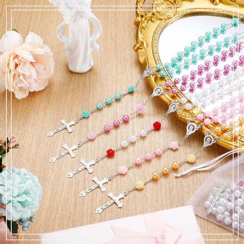 20 Pcs Pearl Rosary Catholic Beads for Prayer Gifts Rose Cross Necklace for Women Holy First Communion Rosary Beads3