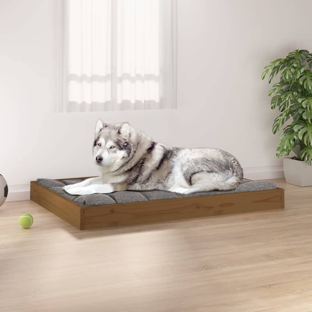 Cuccia per cani in legno di pino massiccio, 101,5 x 74 x 9 cm, con robusta struttura in legno, antiscivolo, ideale per interni, esterni, viaggi e comfort per cuccioli, marrone miele