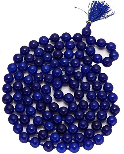 KESAR ZEMS Natural Blue Agate Stone Prayer Rosary Mala -8 MM 108+1 Beads Jaap Mala For Meditation (45 x 2 x 1 cm) Blue.-image-22