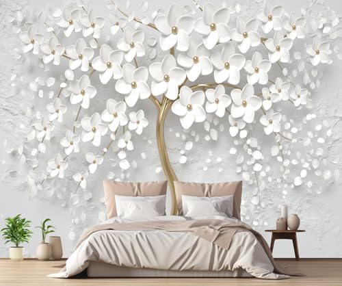 Papier peint panoramique relief fleurs blanches 3D 350x250cm - 2