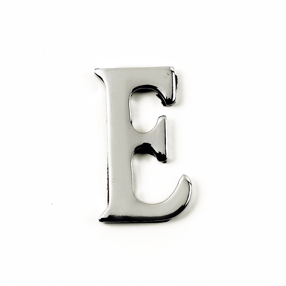 Black Country Metal Works 1.5-2 Inch Self Adhesive Solid Brass Numbers & Letters Chrome Finish (E)