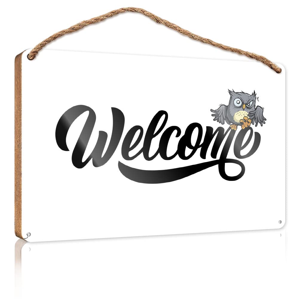 DTHA Door Sign For Bedroom Welcome Autumn Owl Wooden Sign Porch Decorations Outdoor Family Funny Wall Sign(15X28CM)