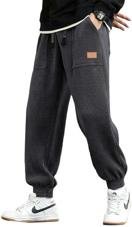 JMIERR Work Pants for Men Stretch Elastic Waist Drawstring Jogging Pants Casual Cargo Pants Tapered Sweatpants with Multi Pocket,US 38(XL),Brown
