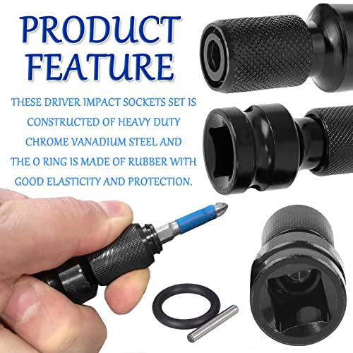 4Pcs Square Drive Sockets - Quick Release Change 1/2-Inch Square Drive To 1/4-Inch Hex Female Screwdriver Drill Bit Socket Converter Chuck Adapters For Air And Electric Impact Wrenches #TOP2