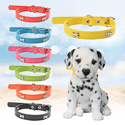 Puppy Id Collars, Soft Leather Dog Collar ,14 Colors Pu Leather Adjustable Dog Cat Collars For Dog Small Large Cat Collars Newborn Puppies Kitten (Xs(0.47"*12.9"), Bone - 14 Colors) #TOP3