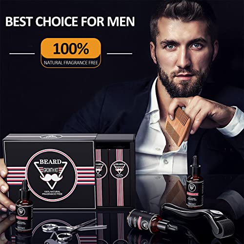 𝐁𝐞𝐚𝐫𝐝 𝐆𝐫𝐨𝐰𝐭𝐡 𝐊𝐢𝐭 - Derma Roller For Beard And Hair Growth - Beard Kit W/Beard Growth Oil(3 Packs), Beard Roller, Beard Comb, Mustache Scissors - 𝐅𝐚𝐭𝐡𝐞𝐫𝐬 𝐃𝐚𝐲 - 𝐆𝐢𝐟𝐭𝐬 For Men Dad Husband Him Boyfriend #TOP1