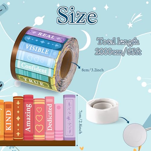 Image of BeYumi Inspirational Bookshelf Border Trim - 65ft Back to School Colorful Books Motivational Words Rolled Border Trim Bookshelf Bulletin Board Library Classroom Office Chalkboard Wall Party Decoration
