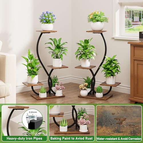 Image of BACEKOLL Plant Stand Indoor with Grow Lights - 2 Pack Plant Shelf, Lighted Corner Plant Stands for Indoor Growing, 4 Tiered Metal Flower Holder, S-Shaped Decorative Shelves for Home, Hallway, Black