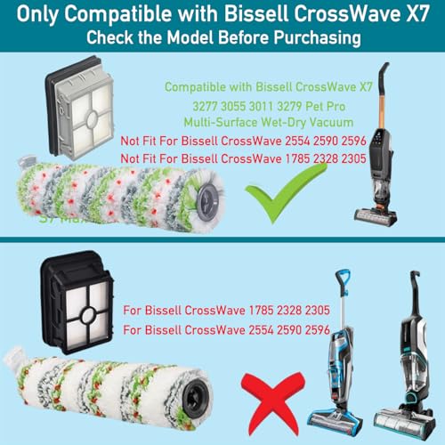 Replacement Parts for Bissell 3277 3011: Crosswave X7-Pet-Pro 3276A 3279 3055, 2 Roller Brushes, 2 HEPA Filters by NEACUTE - Used condition - Image 6