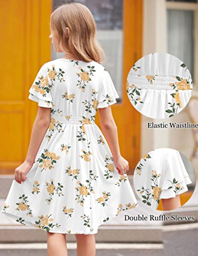 Arshiner Girl's Casual Dress Summer Scoop Neck Short Sleeve Flowy Print and Plain Sundress for Kids 4-14Y4