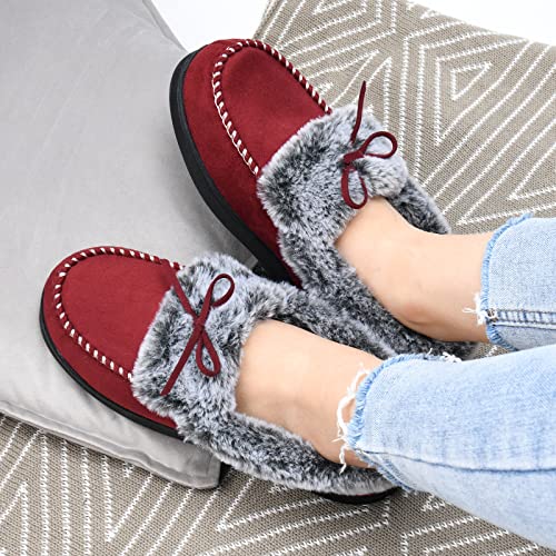 Image of DL Womens Fuzzy Warm Moccasin Slippers Memory Foam, Soft Fluffy Women's Winter House Slipper Closed Back Fur Lined, Cozy Ladies Suede Indoor Bedroom Houseshoes Non-Slip