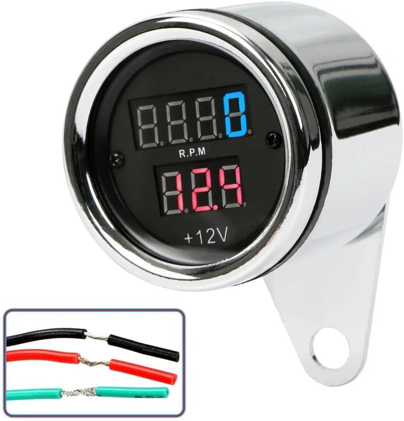 Motorcycle Odometer Gauge Motorcycle LED Tachometer Digital Voltmeter Tachometer Gauge 12V Motorcycle Metal Odometer Universal Accessories