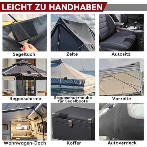 Birllaid Gewebe-Reparaturband für Segeltuch, Markise, Flicken für Möbel, Daunenjacke, Risse oder Löcher in Stoff, Zelt, Segel und Bootsverkleidung, strapazierfähig, wasserdicht und waschbar, schwarz