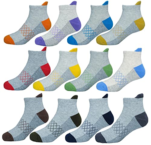 Image of Hzcojulo Kids Toddler Half Cushion Low Cut Athletic Ankle Cotton Socks for Boys Girls Size Age 1-15 Years -12 Pairs