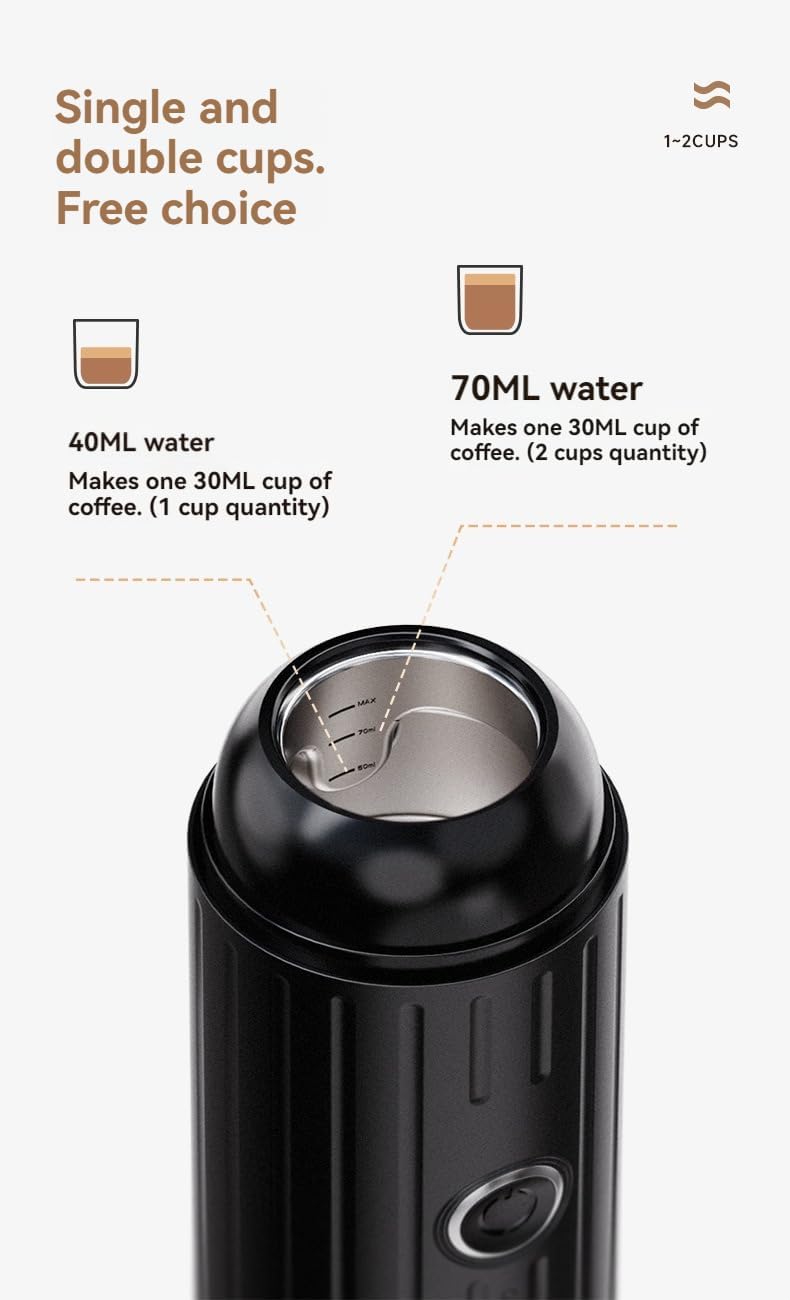 Coffee machine new wireless heating electric Italian coffee machine powder capsule charging portable outdoor travel car home use (black), 248*75mm, COFF01