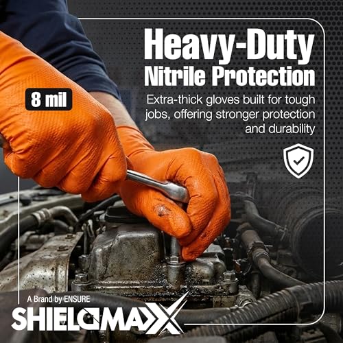 ShieldMaxx Orange Nitrile Gloves Heavy-Duty Texture Grip Low Derma Patented - image 2