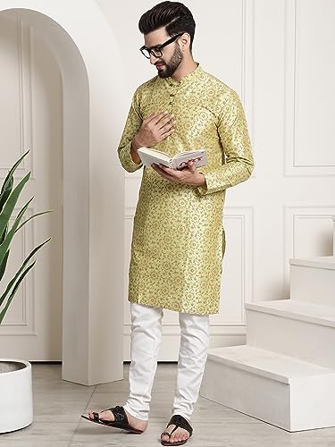 Image of SOJANYA (Since 1958 Men's Silk Blend Printed Kurta and Churidar Pyjama Set
