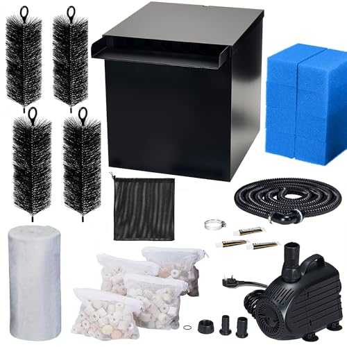 Biling Complete Waterfall Stream Kits with 4-Stage Biological Filtration System and 4500L/H Water Pump, Stainless Steel Pond Waterfall for Garden Pond Pool Water Feature, Keep Clear Water, Black