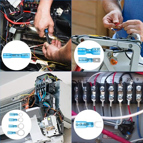 Image of Kuject 130PCS Heat Shrink Wire Connectors Kit, Electrical Waterproof Crimp Butt Terminals, Insulated Spade Connectors for Automotive Marine Boat Truck, Include Rings Forks Spade Butt Splices
