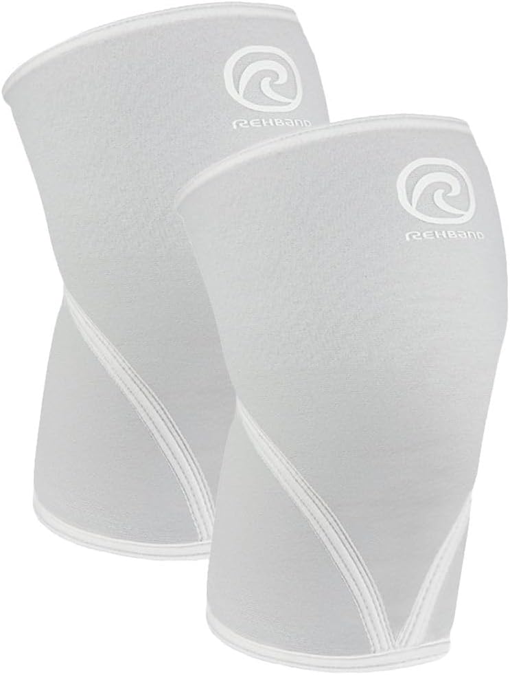 Rehband Classic 7mm V Knee Sleeve for Weightlifting, Competition Grade Powerlifting Knee Sleeve, Compression Sleeve for Crossfit, Squats, Gym & Heavy Lifts, Colour:Arctic/White - 1 Pair, Size:Large