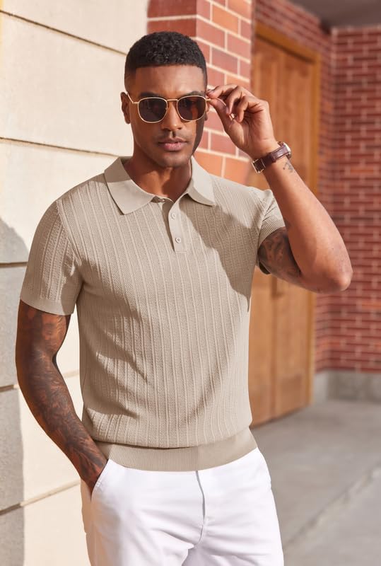 COOFANDY Mens Knit Polo Shirts Short Sleeve Slim Fit Textured Golf Polo Shirt Casual Summer Vacation T-Shirts - Image 4