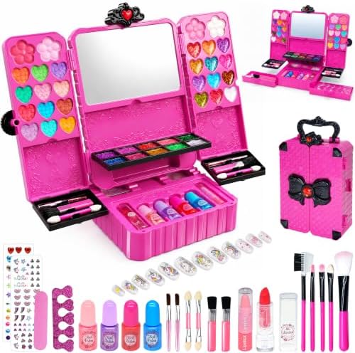 Kinder Schminkset Set Mädchen – teiliges Waschbares Kinder Make Up Set Schablonen & Zubehör, Ideal für Karneval, Halloween & Kindergeburtstage