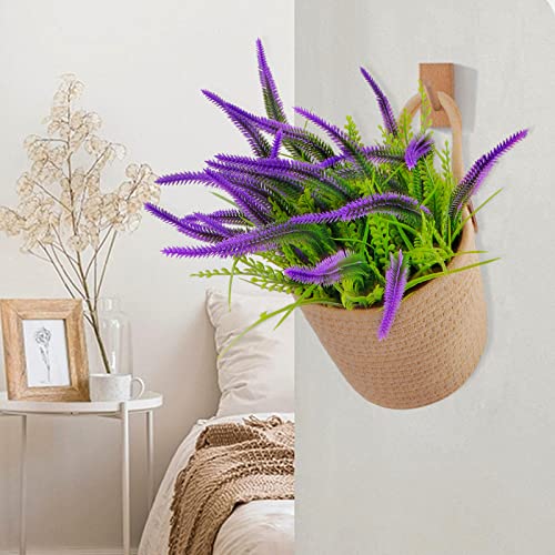 Artificial Plants With Wall Hanging Rope Basket, Fake Outdoor Uv Resistant Plants Faux Plastic Greenery Shrubs Indoor Outside For Home Decor(Purple) #TOP7