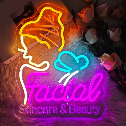 Image of Skin Care & Beauty Neon Sign - USB Powered Colorful LED Wall Sign, Beauty Salon Decor, Spa Center Lighting, Makeup Room Decoration, Cosmetology Studio Sign 13.38″ x 10.7″