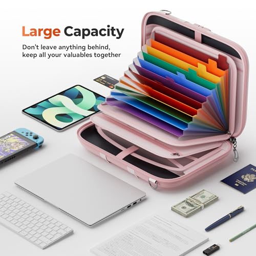 Image of Nacial Fireproof Document Box with Lock & Shoulder Strap, Hard-Shell Fireproof File Organizer with 13 Pocket Accordion File Folder, Portable Safe Storage for Important Documents, Laptop, Pink