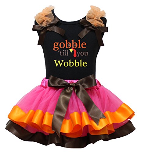 T-shirt fille Gobble Wobble noir et jupe pétale rose pour fête de Thanksgiving