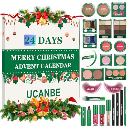 UCANBE Calendario Adviento Maquillaje 2025, 24 Días Calendario de Adviento Maquillaje Niña Mujer Incluye un Set Completo de Cosméticos