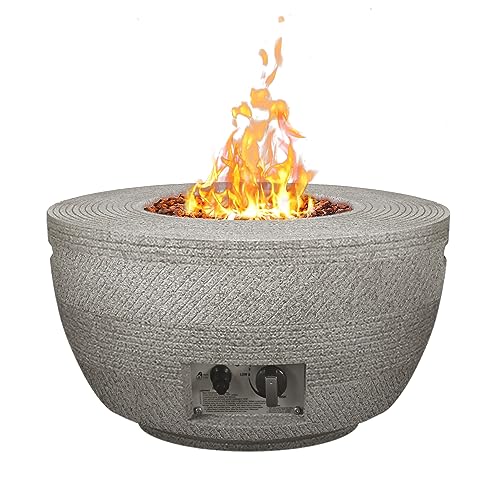 Kante 25 Inch Wide Round Texture Concrete and Metal Outdoor Eco-Friendly Smokeless 50,000 BTU Propane Gas Modern Fire Pit with Waterproof Cover,Biondo