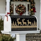 Thème et éléments de design : cette housse de boîte aux lettres présente un thème de Noël, mis en valeur par de beaux rennes dorés, des arbres à feuilles persistantes et des étoiles délicates sur un fond noir classique.