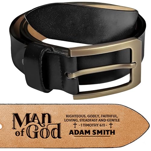 Personalized Engraved Leather Belt, Man Of God Belt with Custom Name, Gift for Husband Him, Prayer Belt For Men, Religious Gifts, God Says I Am