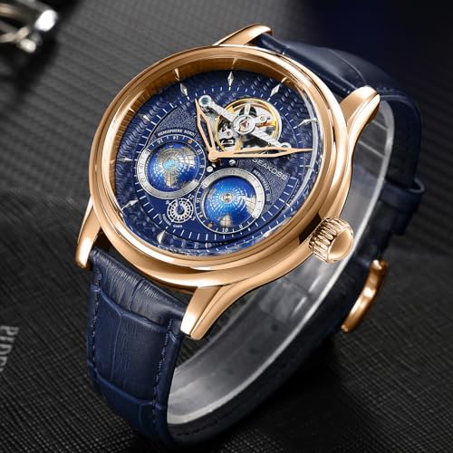 Image of SEAKOSS Watches for Men Automatic Mechanical Luxury Flywheel Watch 3D Double Globe Stainless Steel Case Men Wrist Watch
