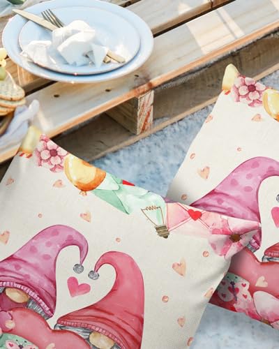 LEOKOTI Love Heart Gnomes Valentines Day Outdoor Pillow Covers 16