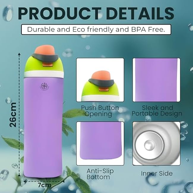 24oz Insulated Stainless Steel Water Bottle with Straw, Insulated Tumbler With Locking Lid, Double Walled & Vacuum Insulated Water Bottle Packable for Travel Leak Proof & BPA Free (Lilac, 24 OZ)