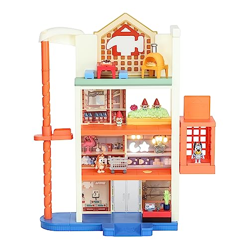 Bluey Hammerbarn Shopping Playset, 4 Level, 22" Tall Playset With Working Lift And Trolley Return, Including Lights And 45+ Sounds
