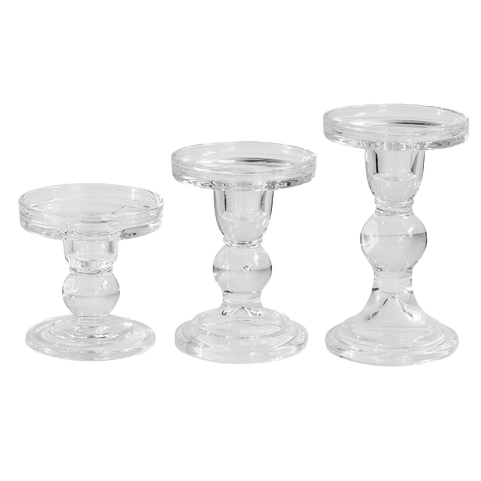 3 Stück 3 teiliges Glas Kerzenhalter Set für Stabkerzen und Teelichter transparente Vintage Säulen Kerzenständer sicherer und Leichter Glasleuchter für Hochzeit Party und