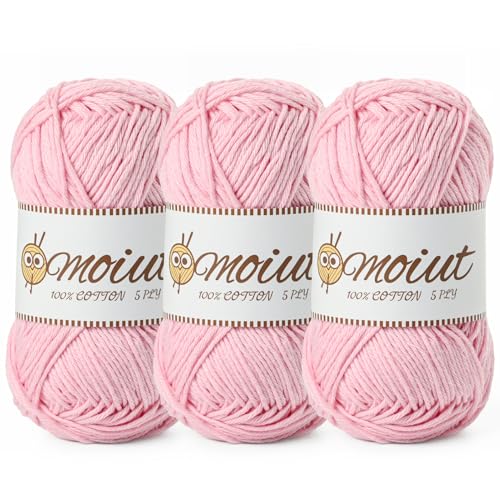 Image of 3 Pack Cotton Yarn for Crocheting, Baby Yarn for Crocheting Soft, 393yds / 5.29oz Fluffy Amigurumi Crochet Yarn, 5 Ply 100% Milk Cotton Yarn for Puzzle、Socks、Clothes(3 Pink)