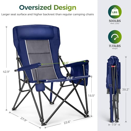 ALPHA CAMP Oversized Folding Camping Chairs High Backrest Heavy Duty Lawn Chairs for Adults Support 500 LBS Portable Camp Chairs with Cup Holders Large Side Pocket for Outdoor の商品画像 1