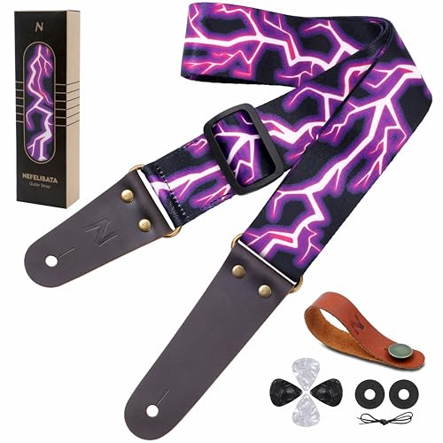 Nefelibata - Correa de guitarra con estampado de nailon con puntas de piel vacuno para bajo, guitarras...