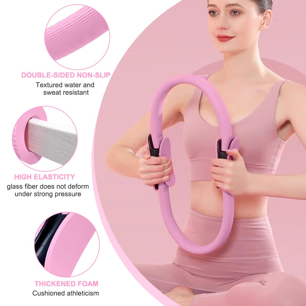 Pilates Ring Set, 5 Stück Pilates Set mit Yoga-Ring, Yoga-Ball, Widerstandsband und Hilfsgurt, Pilates Essential Kit für Heimtraining und Studio-Workout