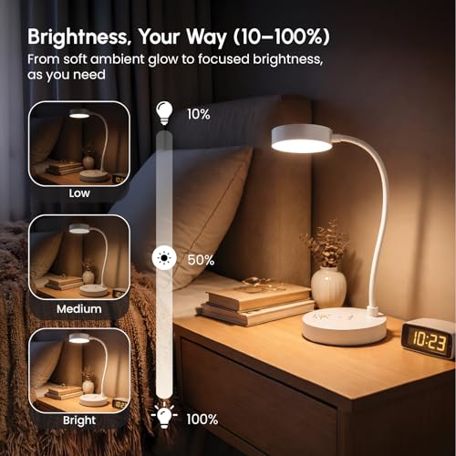 Image of wipro Jade Table Lamp | Rechargable LED Desk Light with 360 Flexible Gooseneck | Type-C Charging | Color Tunable & Adjustable Brightness | Minimalist Design for Bedroom, Office & Study | Pack of 2