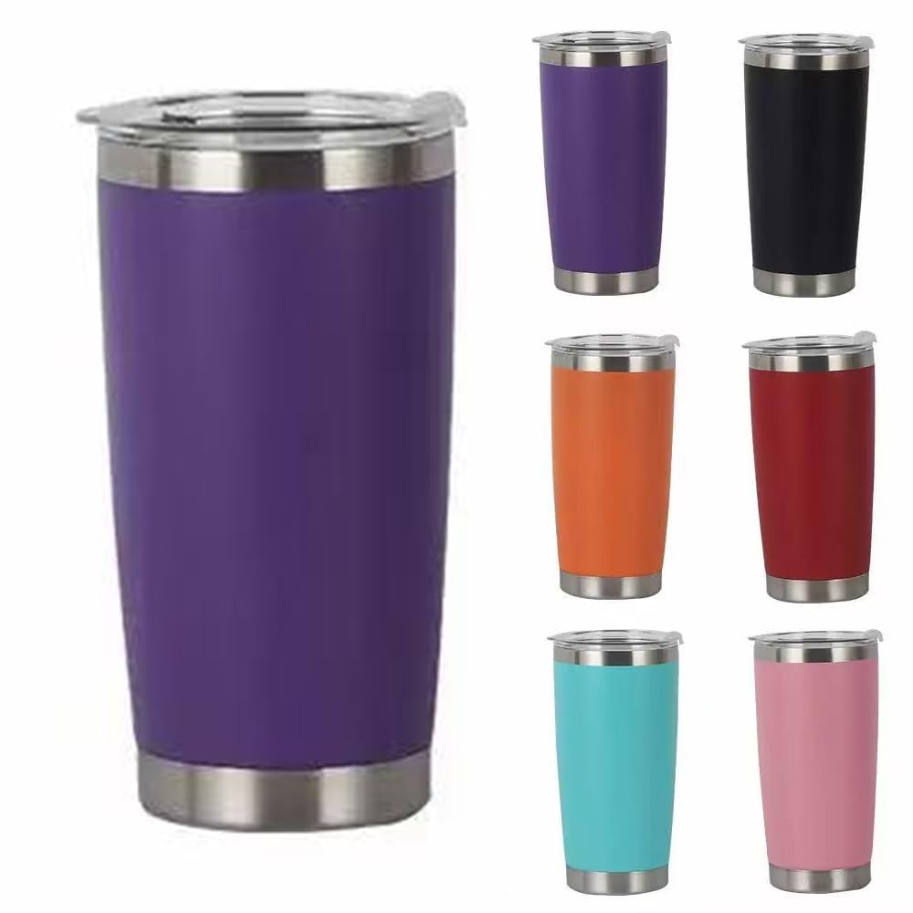 Maideduo 20oz Travel Mug for Cold Drinks, 600ml Insulated Vacuum Tumbler with Straw and Lid, Double Walled Coffee Cup Travel Mug, Stainless Steel Wine Tumbler for Ice Coffee, Cocktail (Purple)