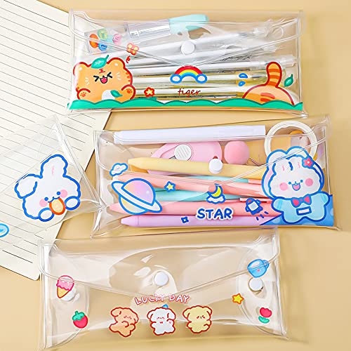 Shopdp 4 Pack Clear Pvc Pencil Case, Cute Cartoon Waterproof Pencil Pouch With Snap Button #TOP4