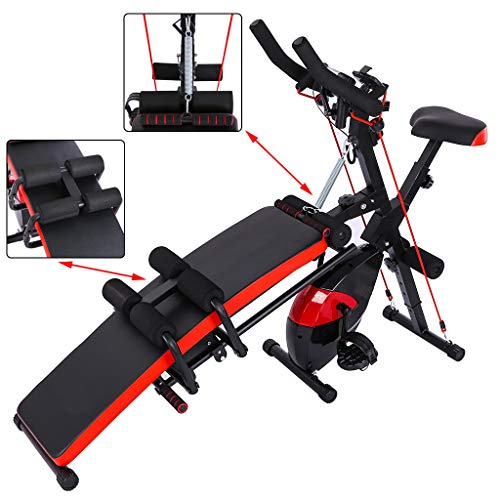 【US Stock】Adjustable Weight Bench Cycling Bike 2-in-1 Fitness Machine, Utility Barbell Lifting Press Exercise Dumbbell Bench, Home G-ym Strength Training Sit Up Abs Benchs (59X15X49Inch)