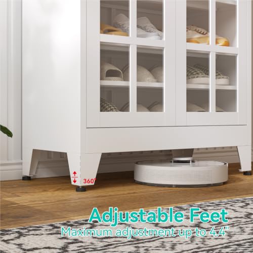 Image of Tall Shoe Cabinet with Doors and Adjustable Shelves | 9-Tier Metal Shoe Storage 36 Pairs of Shoes,Large Shoe Rack,Storage Cabinet for Entryway Doorway Garage Living Room,White