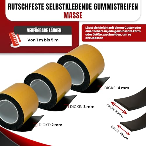 Gummistreifen selbstklebend/gummimatte selbstklebend breite 10cm x länge 1m, Dicke 5mm antirutschmatte selbstklebend/Selbstklebende gummimatte für bodenbelag Garage, Werkstatt bodenbelag,
